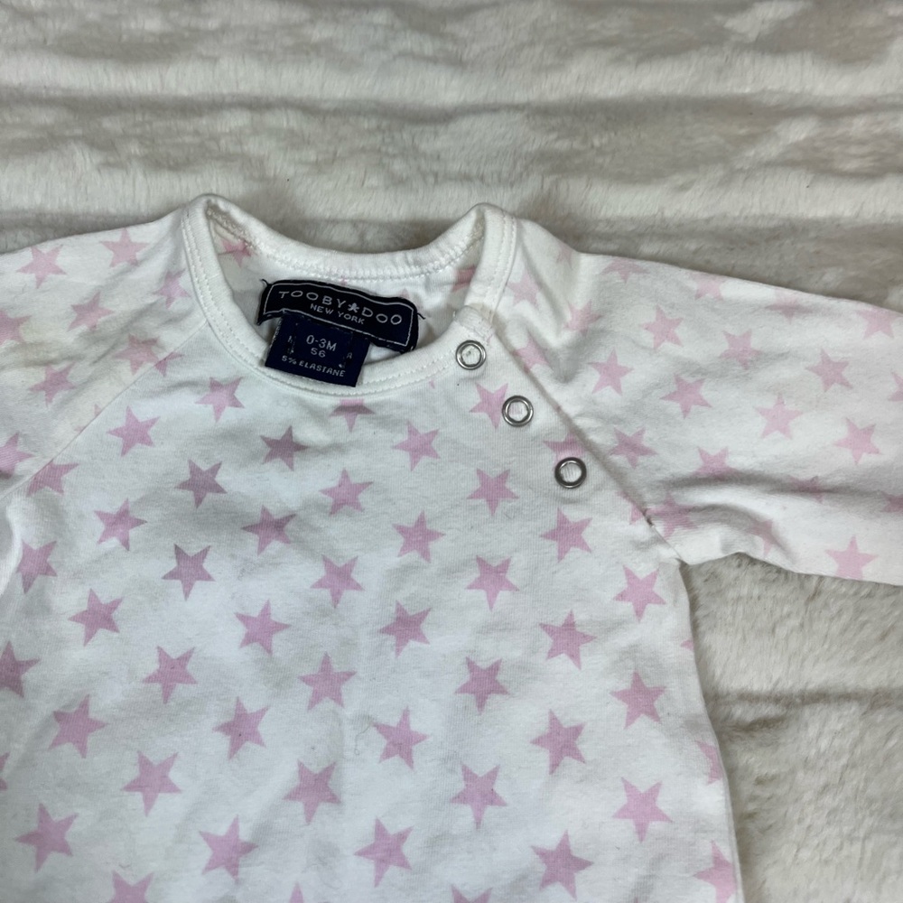 Toobydoo 0/3M Star Print Baby Girl White Pink Play Romper Lounge Comfy Spring